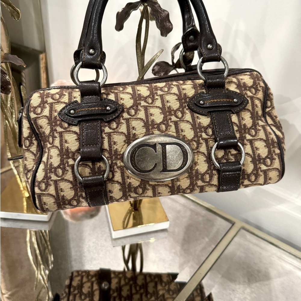 Authentic Christian Dior Vintage
Brown Logo Monogram Oblique
Canvas Satchel Bag
